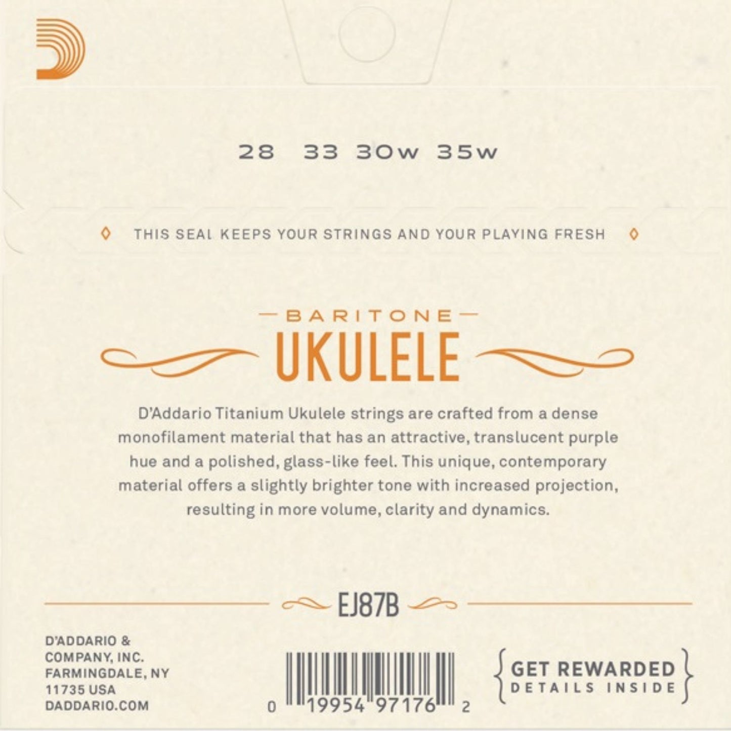 D'Addario EJ87B Baritone Ukulele Teli