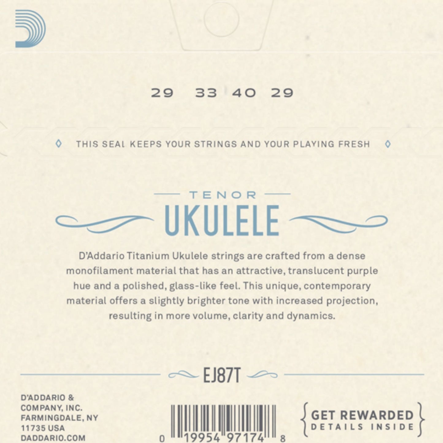 D'Addario EJ87T Tenor Ukulele Teli