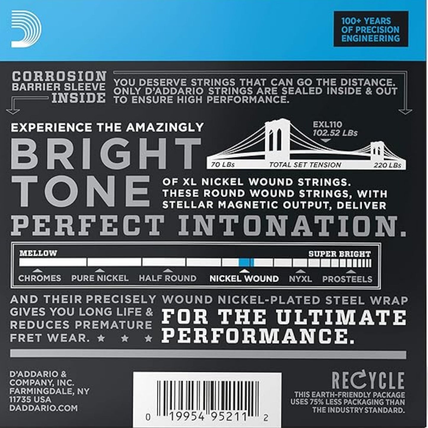 D'Addario EXL110-10P XL Nickel Elektro Gitar Teli - Regular Light (10-46) (10'lu Paket)