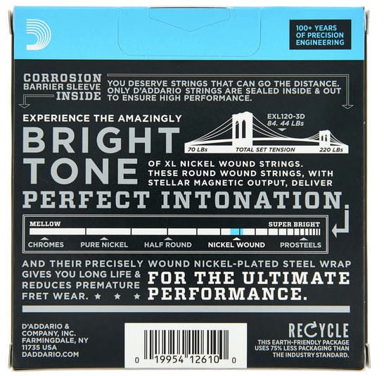 D'Addario EXL120-3D XL Nickel Elektro Gitar Teli - Super Light (9-42) (3'lü Paket)
