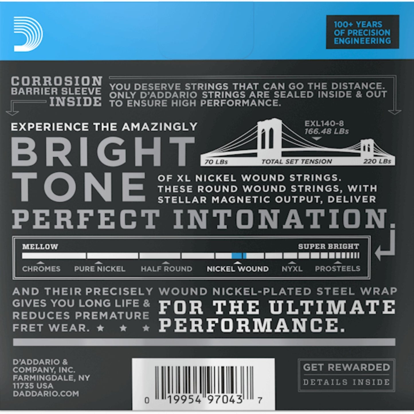 D'Addario EXL140-8 XL Nickel 8 Telli Elektro Gitar Teli - Light/Heavy (10-74)