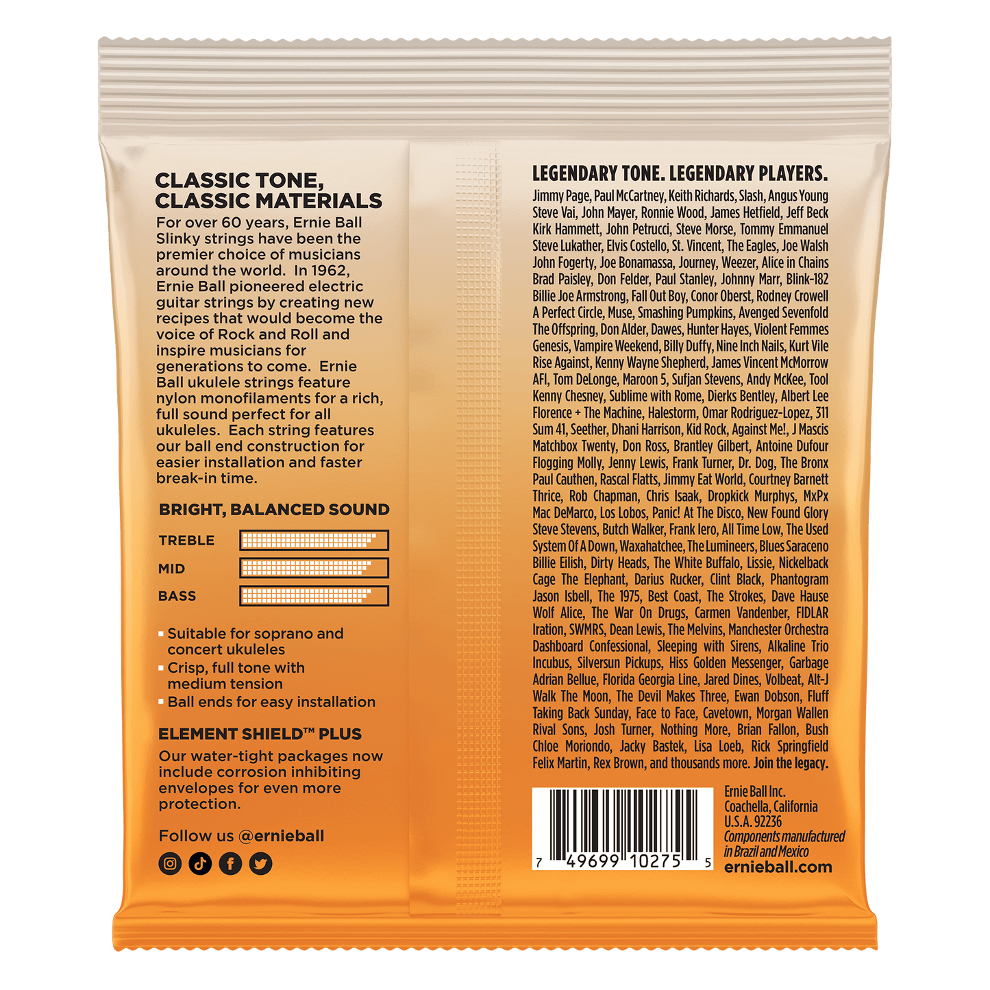 Ernie Ball 2329 Clear Nylon Concert/Soprano Ball End Ukulele Teli