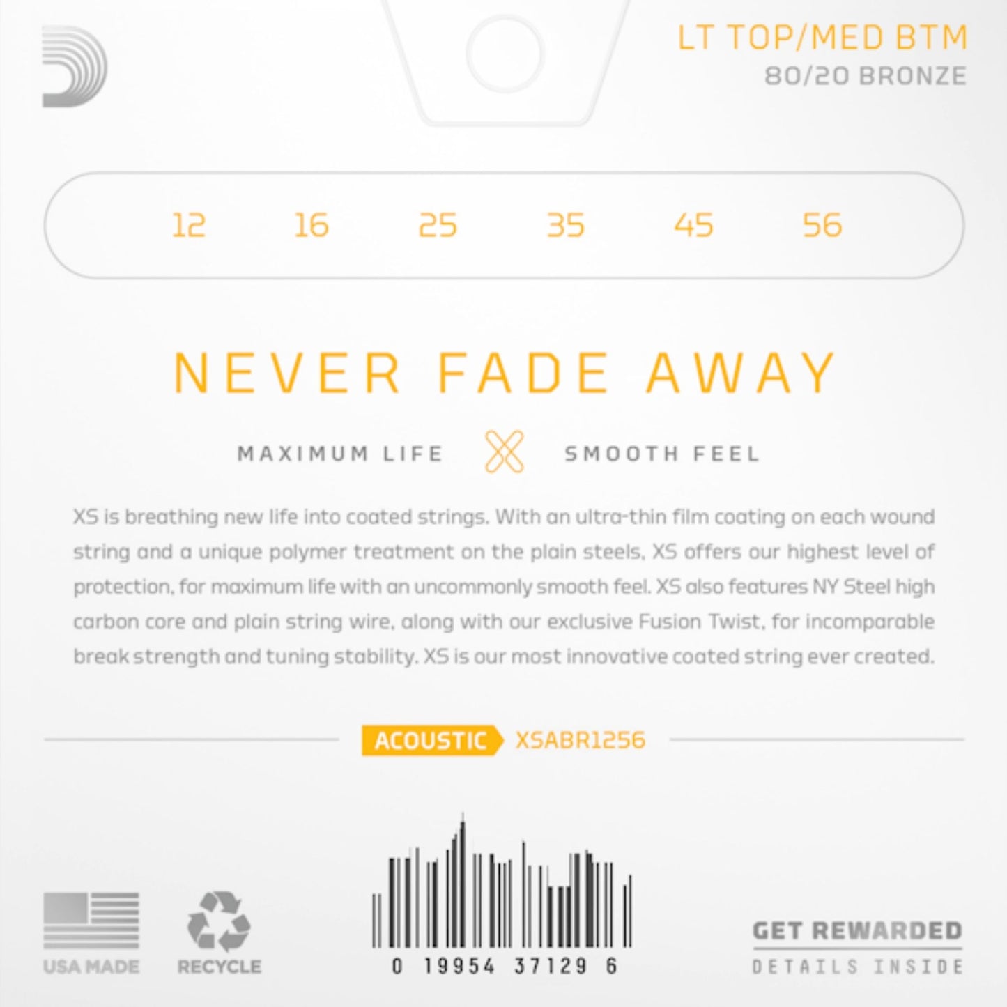 D'Addario XSABR1256 XS 80/20 Bronze Akustik Gitar Teli - Light/Medium (12-56)