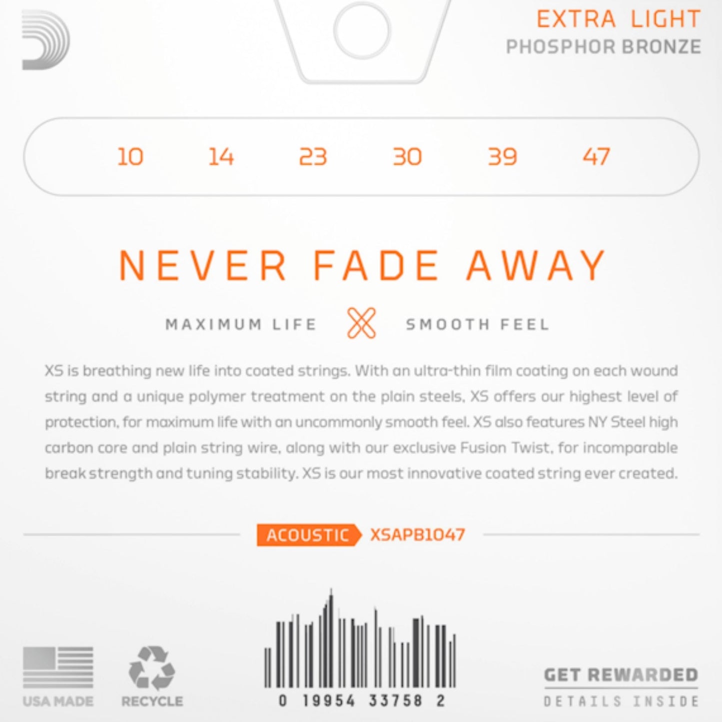 D'Addario XSAPB1047 XS Phosphor Bronze Akustik Gitar Teli - Light (10-47)