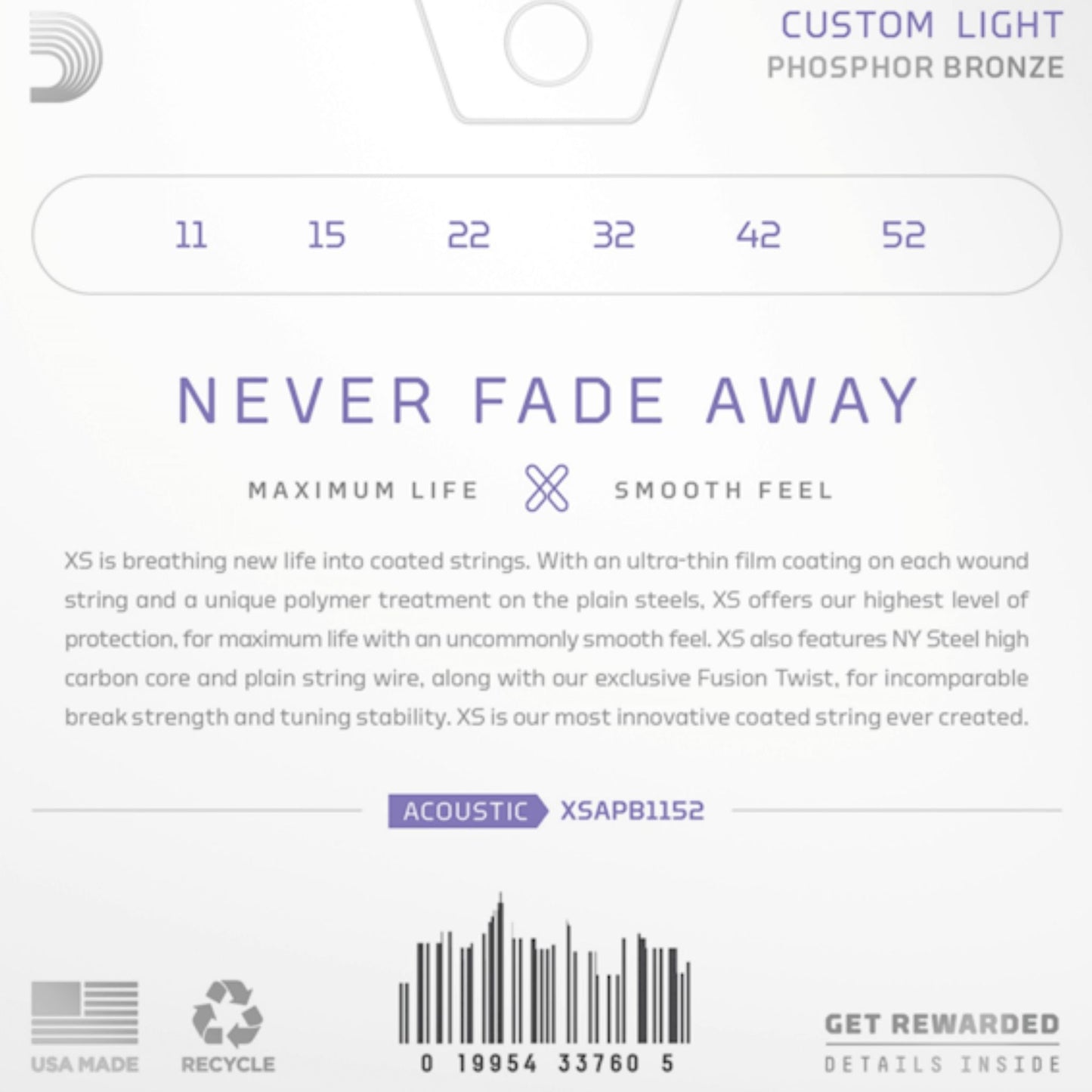 D'Addario XSAPB1152 XS Phosphor Bronze Akustik Gitar Teli - Custom Light (11-52)