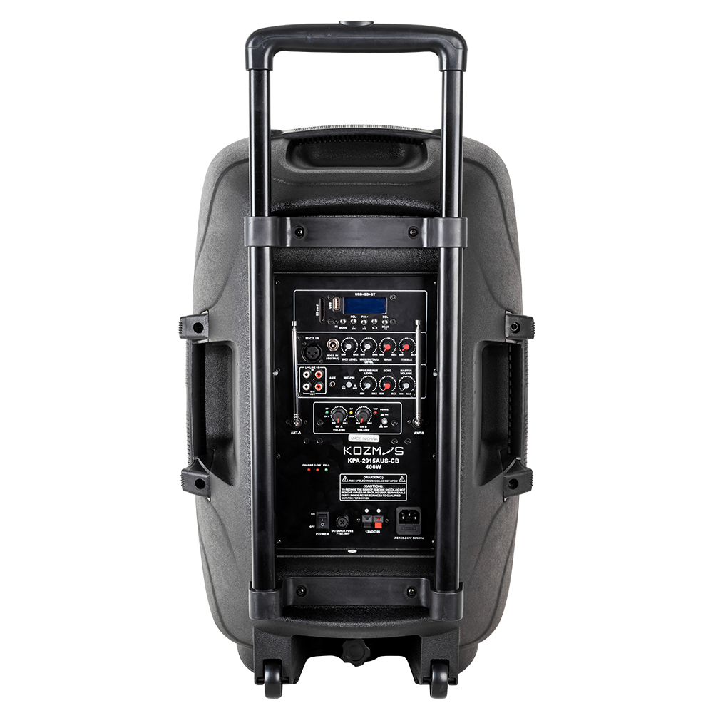 Kozmos KPA-2915AUS-CB 15-İnç 2 Yollu Hoparlör - Bluetooth USB LCD Ekranlı SD Kart 2 x Telsiz Mikrofon