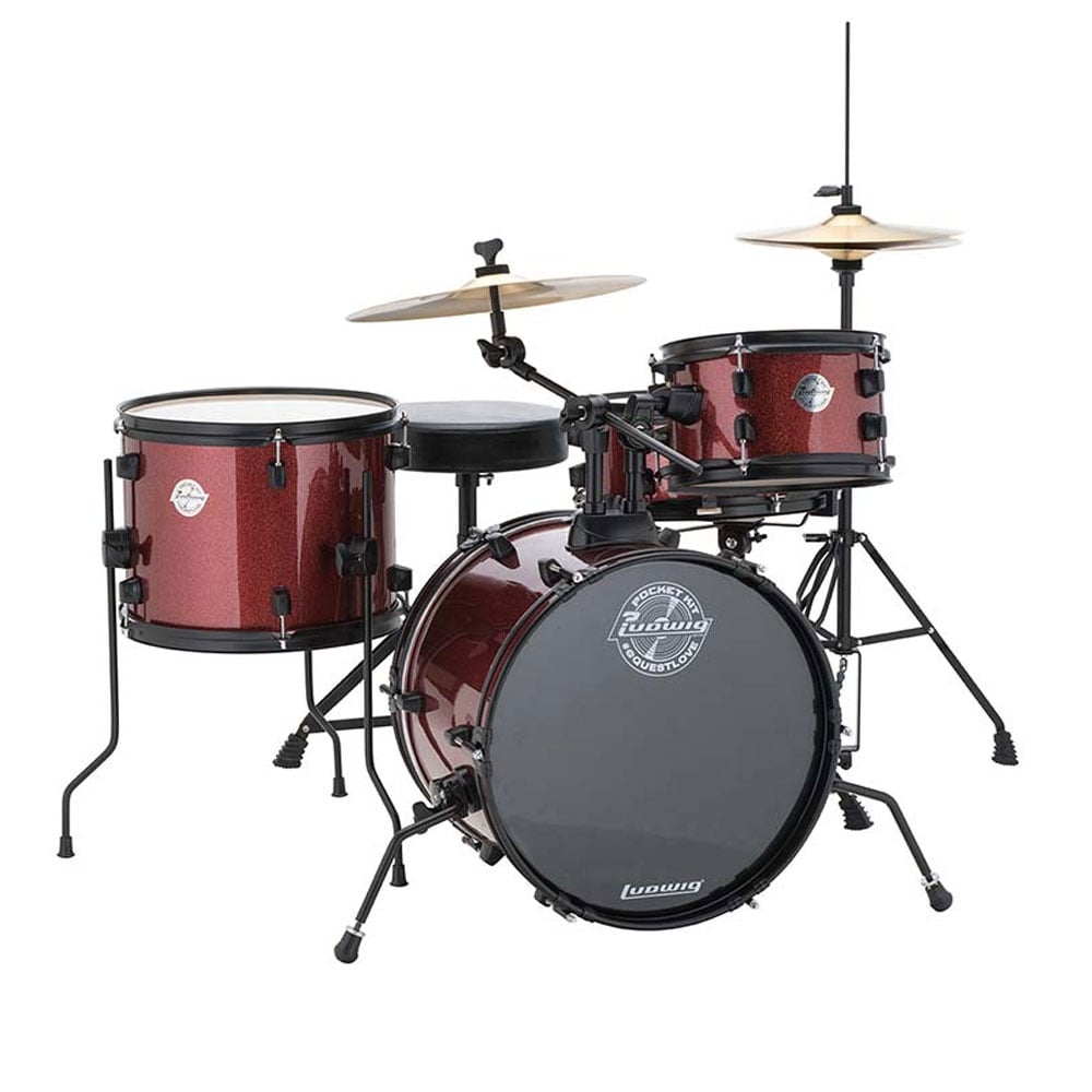 Ludwig LC178X025 The Pocket Kit By Questlove Wine Red Sparkle Çocuklar için Akustik Davul Seti