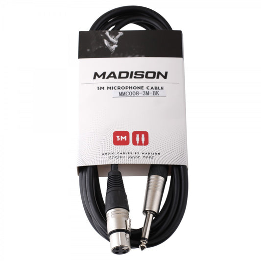 Madison MMC008-3M-BK Çivi Jack XLR Siyah 3 Metre Mikrofon Kablosu