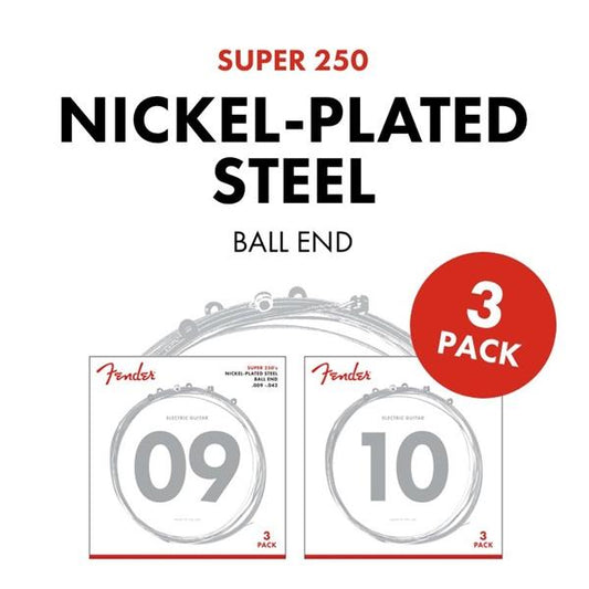 Fender 250L Super 250’s Nickel-Plated Steel 3’lü Paket Elektro Gitar Teli (9-42)