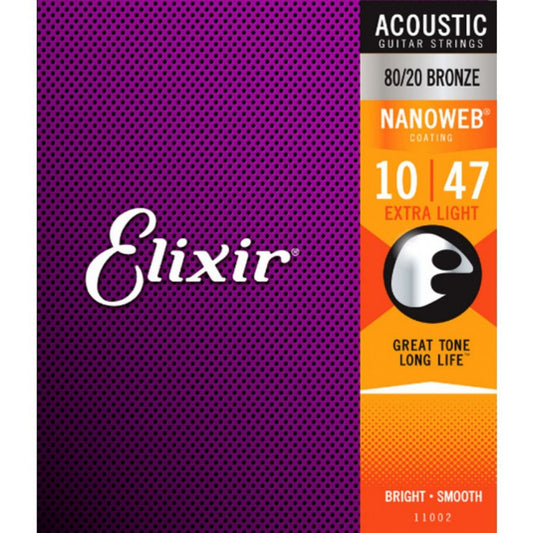 Elixir 11002 Nanoweb 80/20 Bronze Extra Light Akustik Gitar Teli (10-47)