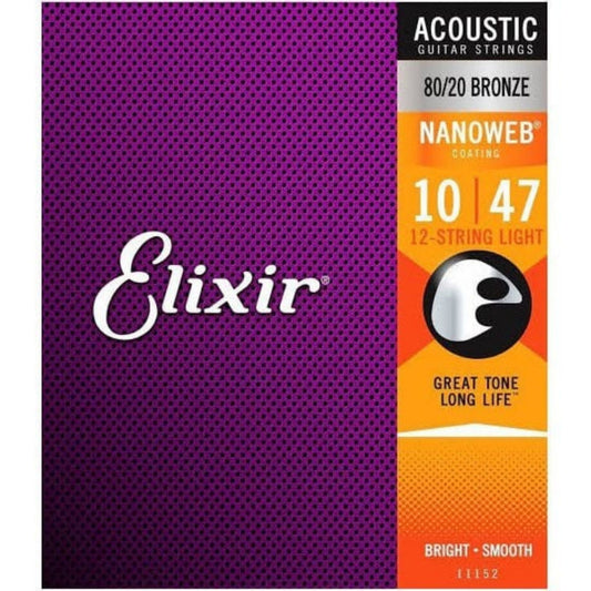 Elixir 11152 Nanoweb 80/20 Bronze 12 Telli Akustik Gitar Teli (10-47)