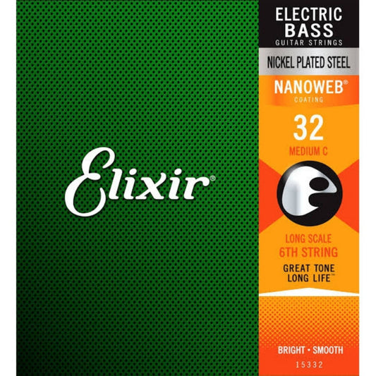 Elixir 15332 Nanoweb Coated Medium Tek Bas Gitar Teli (32)