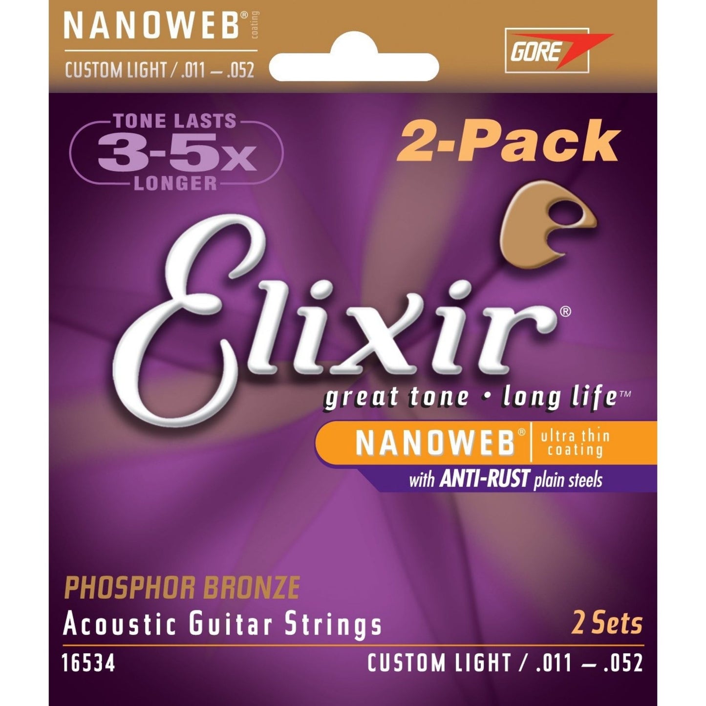 Elixir 16534 Nanoweb Phosphor Bronze Akustik Gitar Teli (11-52) | 2'li Paket