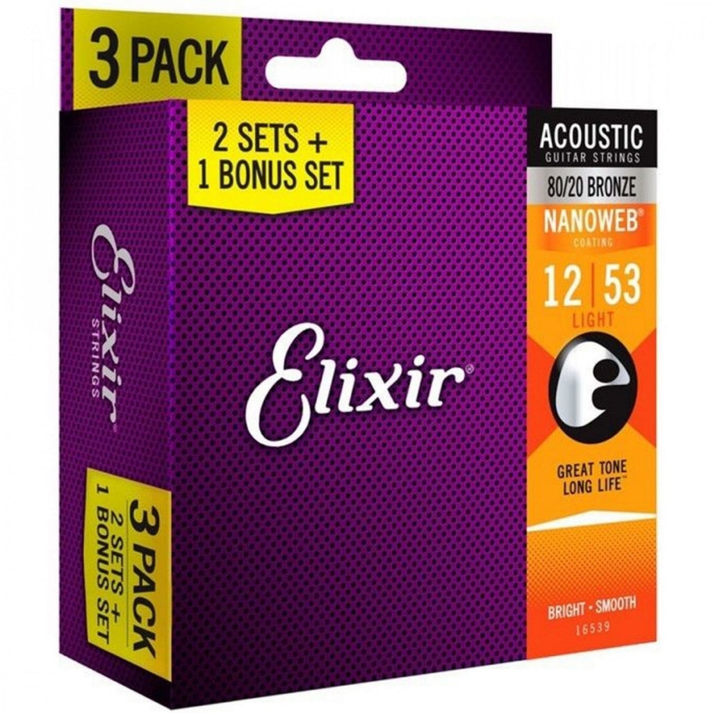 Elixir 16539 Nanoweb 80/20 Bronze Light Akustik Gitar Teli (12-53) | 3'lü Paket