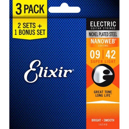 Elixir 16540 Nanoweb Super Light Elektro Gitar Teli (9-42) | 3'lü Paket