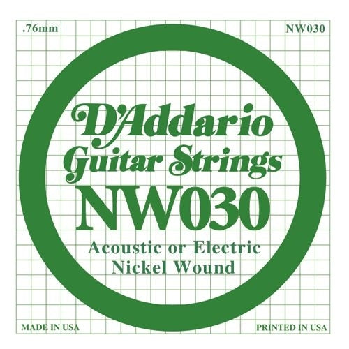 D'Addario NW030 Nickel Wound Elektro ve Akustik Gitar Tek Tel (30)
