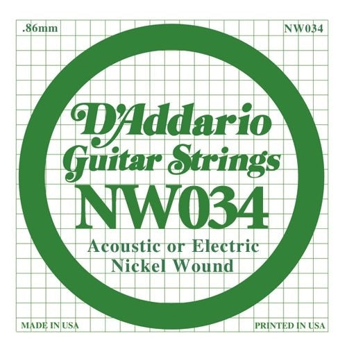 D'Addario NW034 Nickel Wound Elektro ve Akustik Gitar Tek Tel (34)