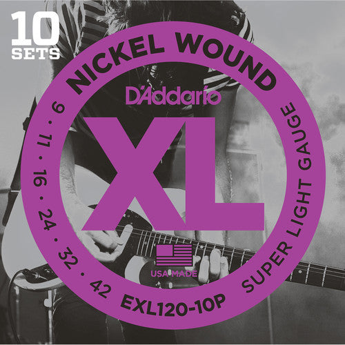 D'Addario EXL120-10P XL Nickel Elektro Gitar Teli - Super Light (9-42) (10'lu Paket)