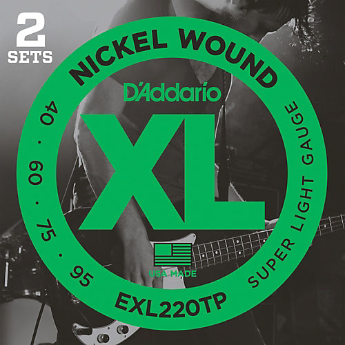 D'Addario EXL220TP XL Nickel 4 Telli Bas Gitar Teli - Super Light (40-95) (2'li Paket)