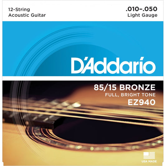 D'Addario EZ940 85/15 Bronze 12 Telli Akustik Gitar Teli - Light (10-50)