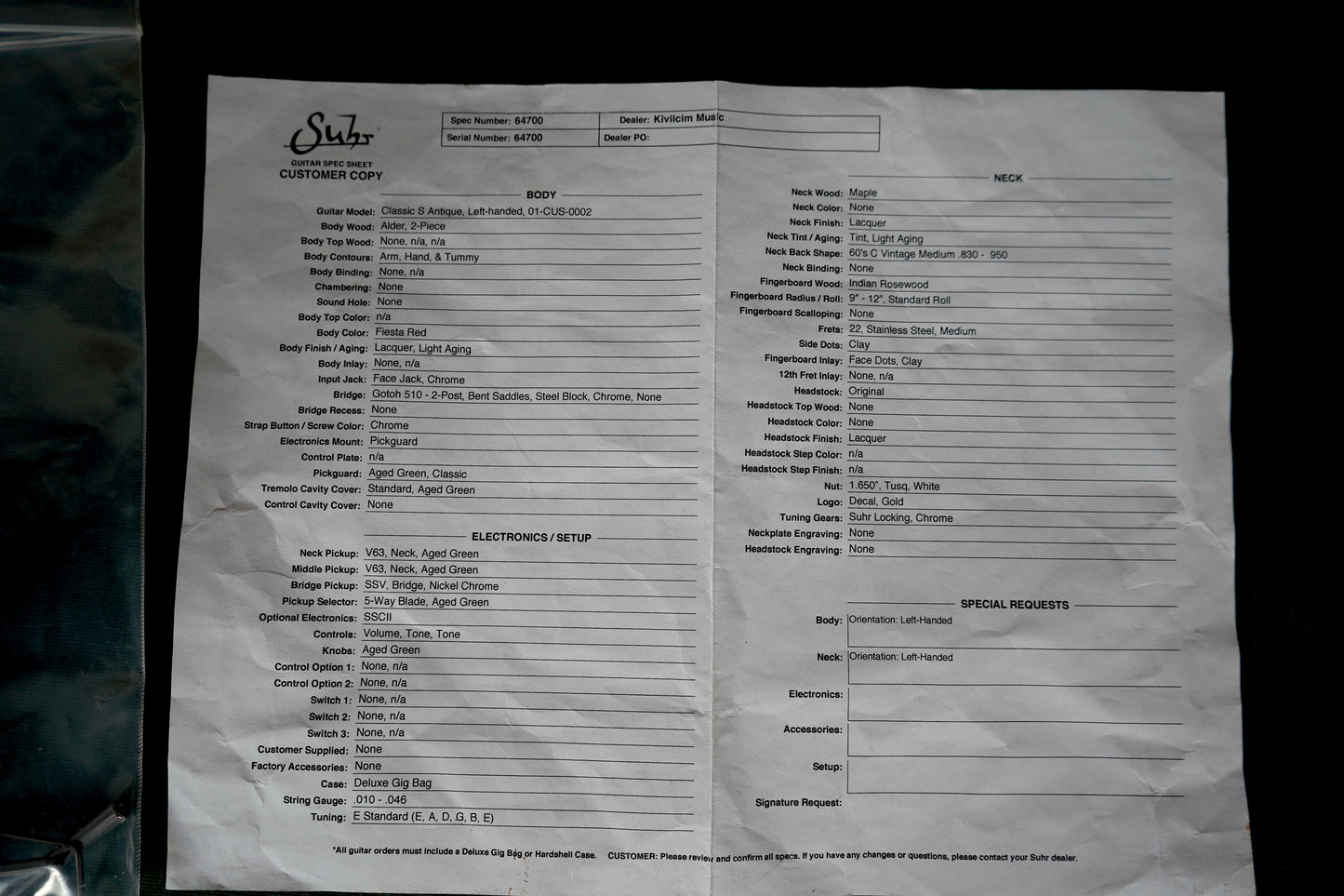 Suhr Classic S Antique Custom Left Handed - Fiesta Red (2.El)