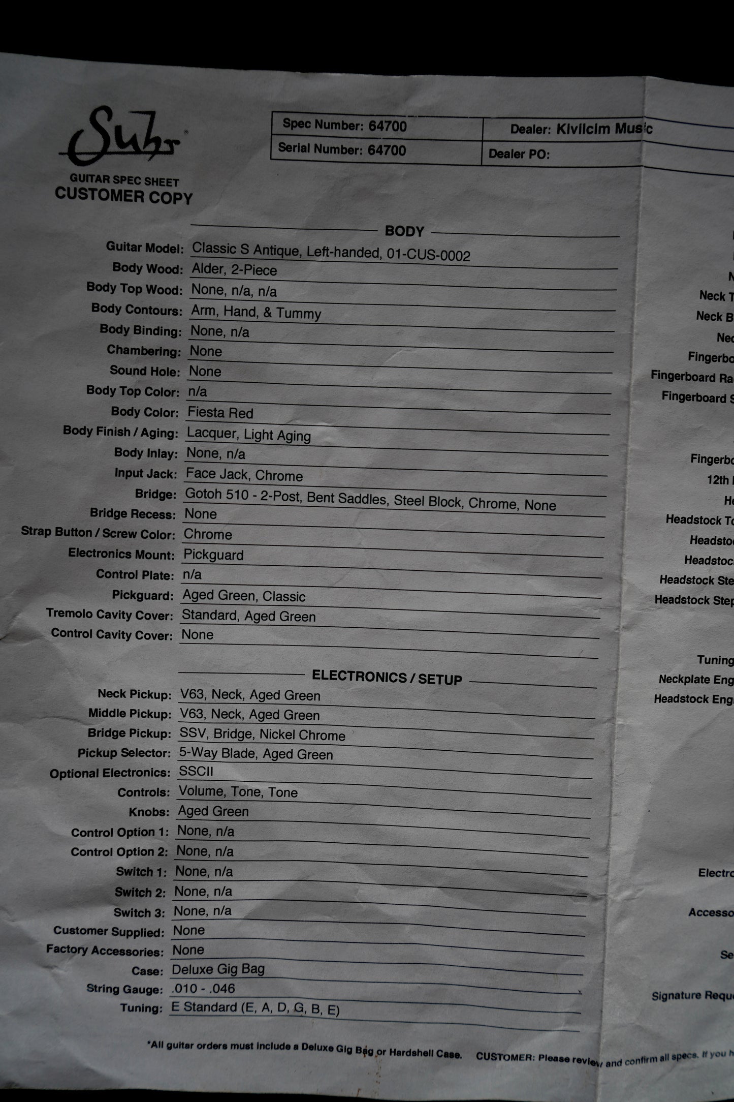 Suhr Classic S Antique Custom Left Handed - Fiesta Red (2.El)