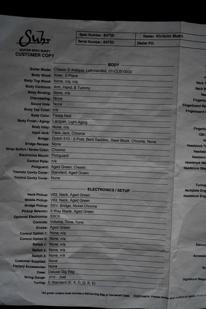 Suhr Classic S Antique Custom Left Handed - Fiesta Red (2.El)