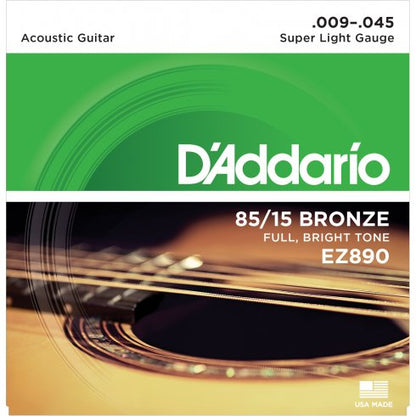 D'Addario EZ890 85/15 Bronze Akustik Gitar Teli - Super Light (9-45)