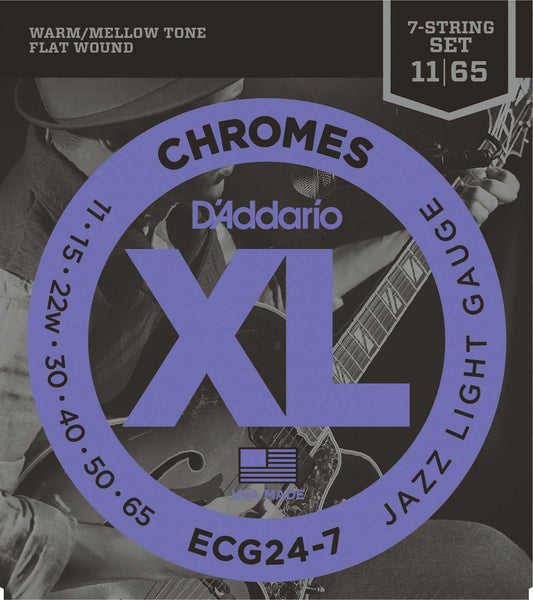 D'Addario ECG24-7 XL Chromes 7 Telli Elektro Gitar Teli - Jazz Light (11-65)