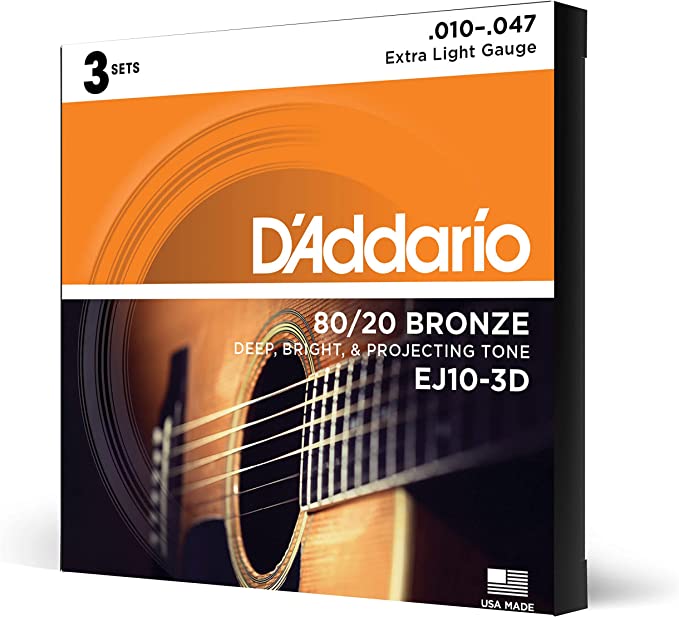 D'Addario EJ10-3D 80/20 Bronze Akustik Gitar Teli - Extra Light (10-47) (3'lü Paket)