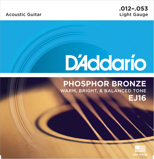 D'Addario EJ16 Phosphor Bronze Akustik Gitar Teli - Light (12-53)