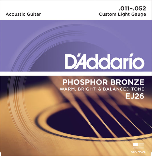 D'Addario EJ26 Phosphor Bronze Akustik Gitar Teli - Custom Light (11-52)