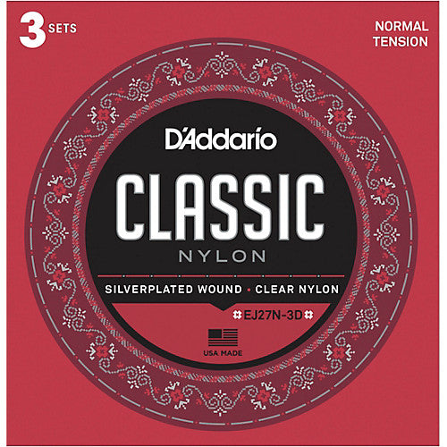 D'Addario EJ27H Classic Nylon Hard Tension Klasik Gitar Teli (3'lü Paket)