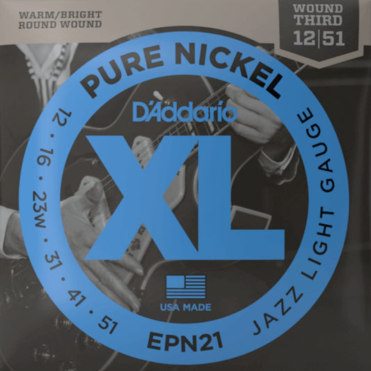 D'Addario EPN21 XL Pure Nickel Elektro Gitar Teli - Jazz Light (12-51)