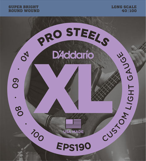 D'Addario EPS190 XL ProSteels 4 Telli Bas Gitar Teli - Custom Light (40-100)