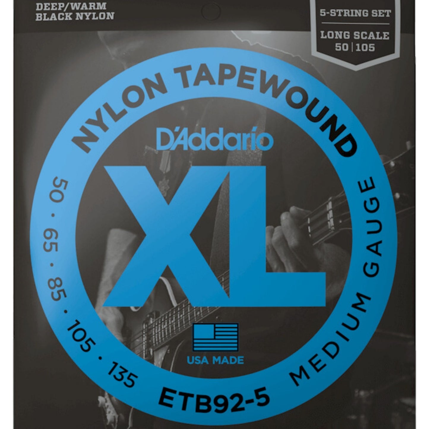 D'Addario ETB92-5 XL Nylon Tapewound 5 Telli Bas Gitar Teli - Medium (50-135)