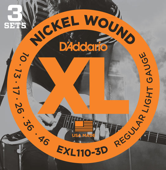 D'Addario EXL110-3D XL Nickel Elektro Gitar Teli - Regular Light (10-46) (3'lü Paket)