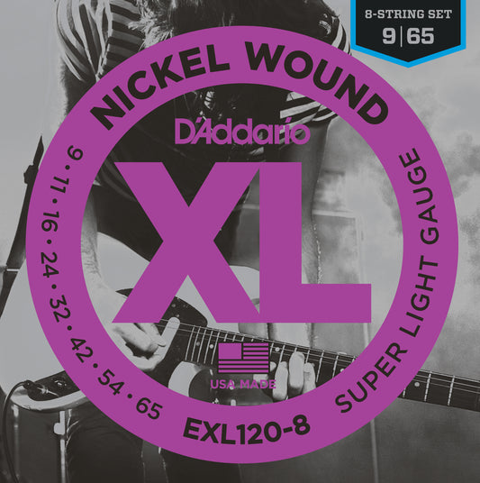 D'Addario EXL120-8 XL Nickel 8 Telli Elektro Gitar Teli - Super Light (9-65)