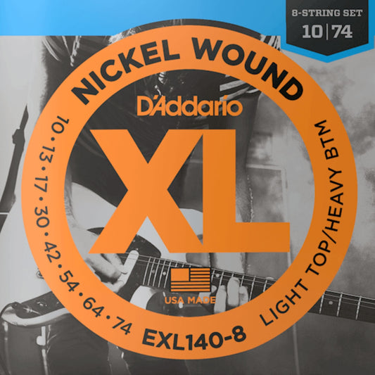 D'Addario EXL140-8 XL Nickel 8 Telli Elektro Gitar Teli - Light/Heavy (10-74)