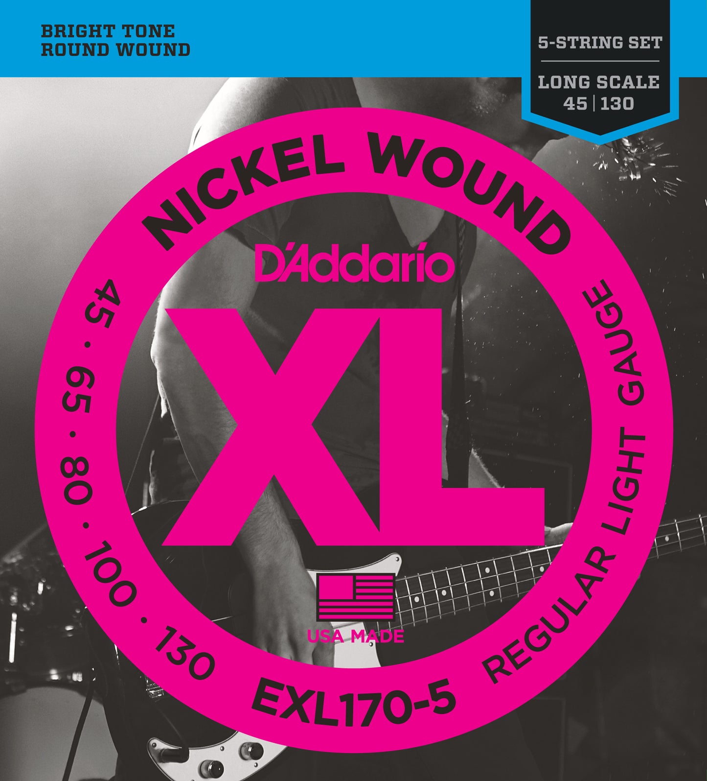 D'Addario EXL170-5 XL Nickel 5 Telli Bas Gitar Teli - Regular Light (45-130)