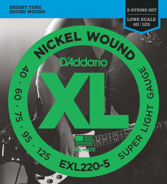 D'Addario EXL220-5 XL Nickel 5 Telli Bas Gitar Teli - Super Light (40-125)