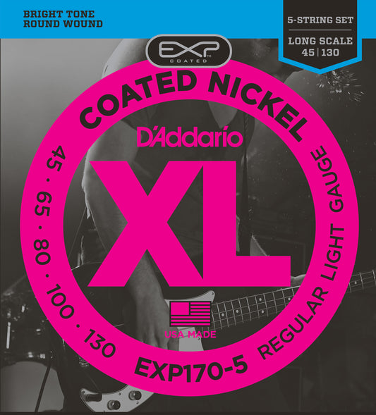 D'Addario EXP170-5 XL Coated Nickel 5 Telli Bas Gitar Teli - Regular Light (45-100)