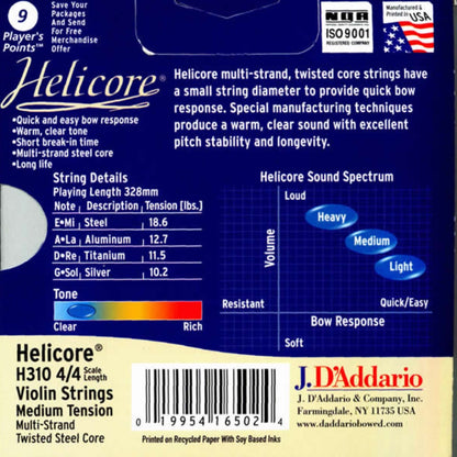 D'Addario H311 Helicore 4/4 Tek Keman Teli - Medium (Mi)