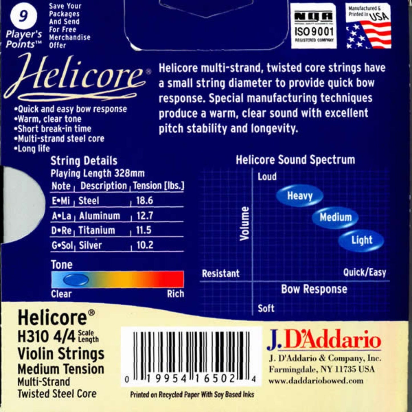 D'Addario H313H Helicore 4/4 Tek Keman Teli - Heavy (Re)