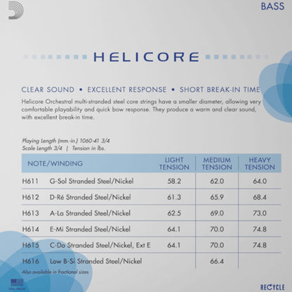 D'Addario H610 Helicore 3/4 Kontrbas Teli