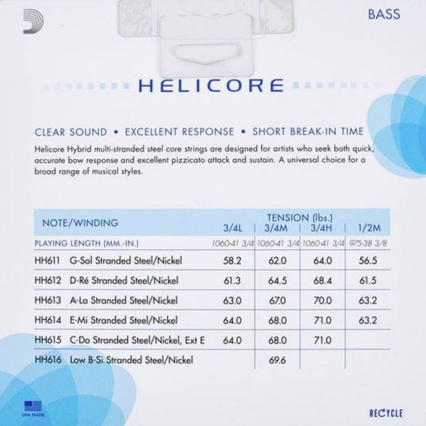 D'Addario HH610 3/4M Helicore Hybrid 3/4 Kontrbas Teli