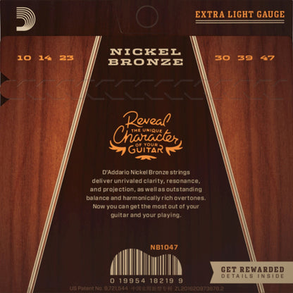 D'Addario NB1047 Nickel Bronze Akustik Gitar Teli - Extra Light (10-47)