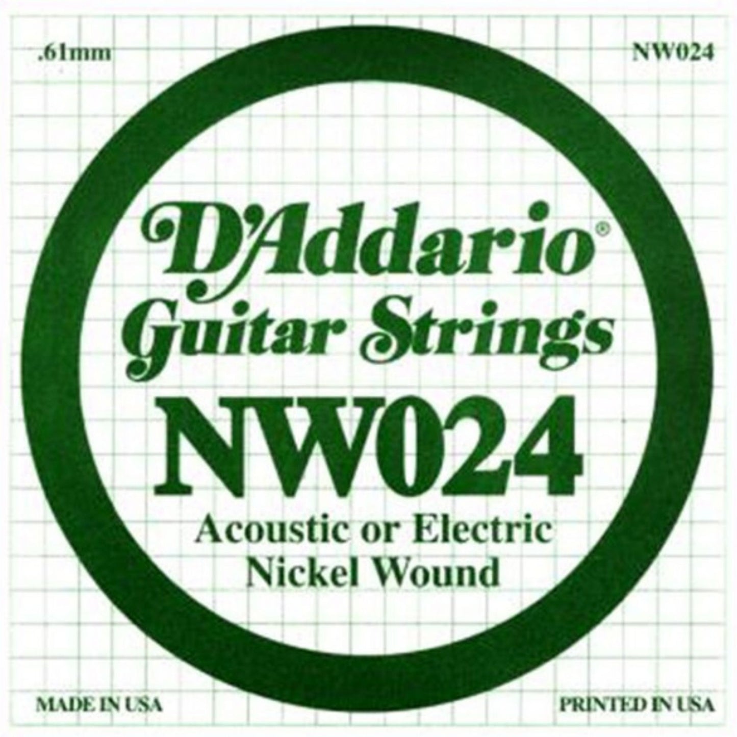 D'Addario NW024 Nickel Wound Elektro ve Akustik Gitar Tek Tel (24)