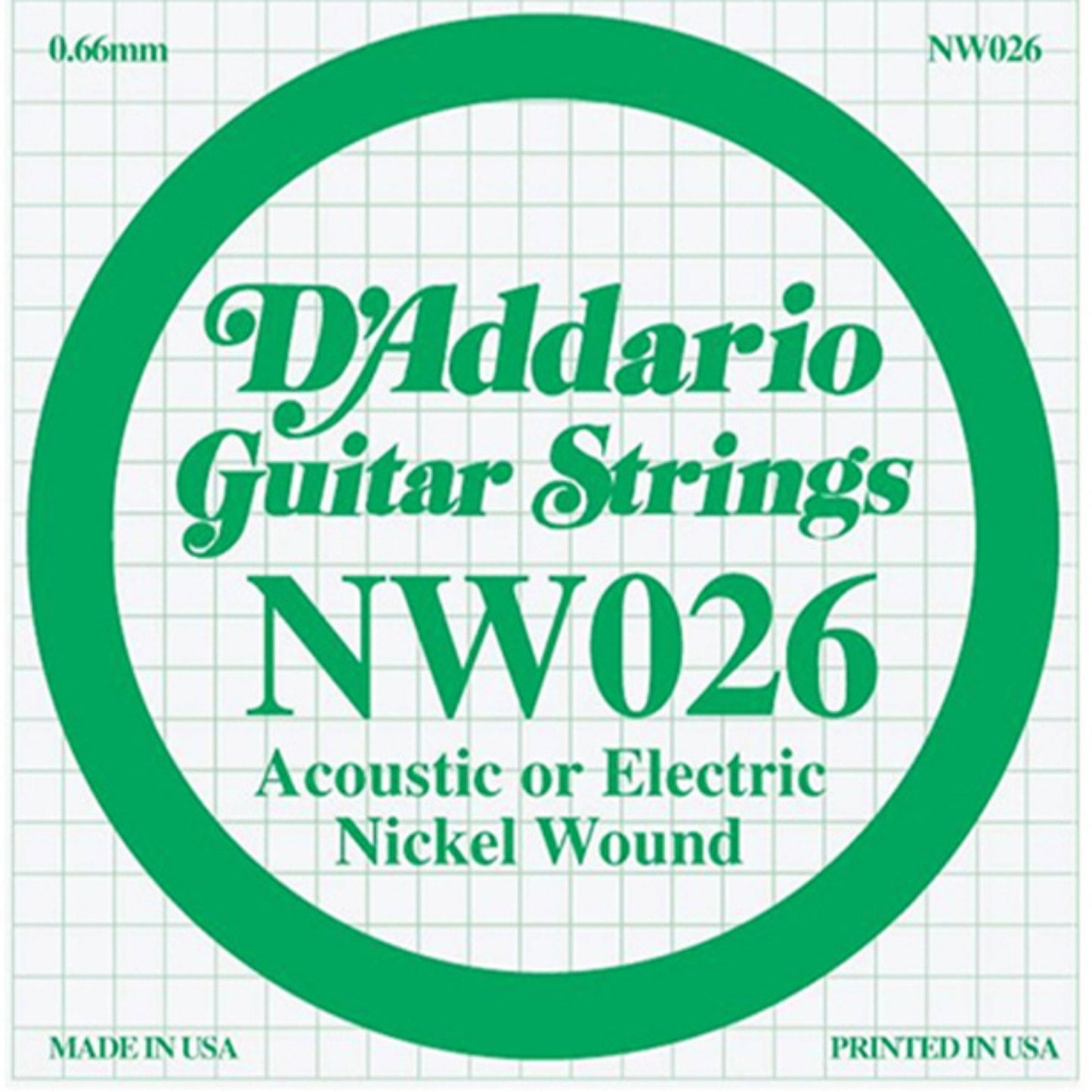 D'Addario NW026 Nickel Wound Elektro ve Akustik Gitar Tek Tel (26)