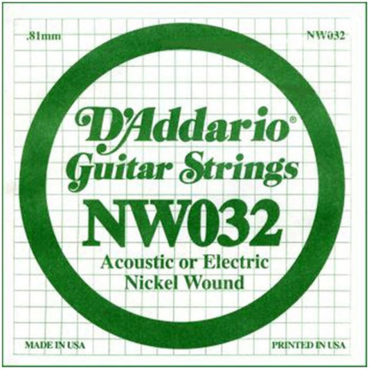 D'Addario NW032 Nickel Wound Elektro ve Akustik Gitar Tek Tel (32)